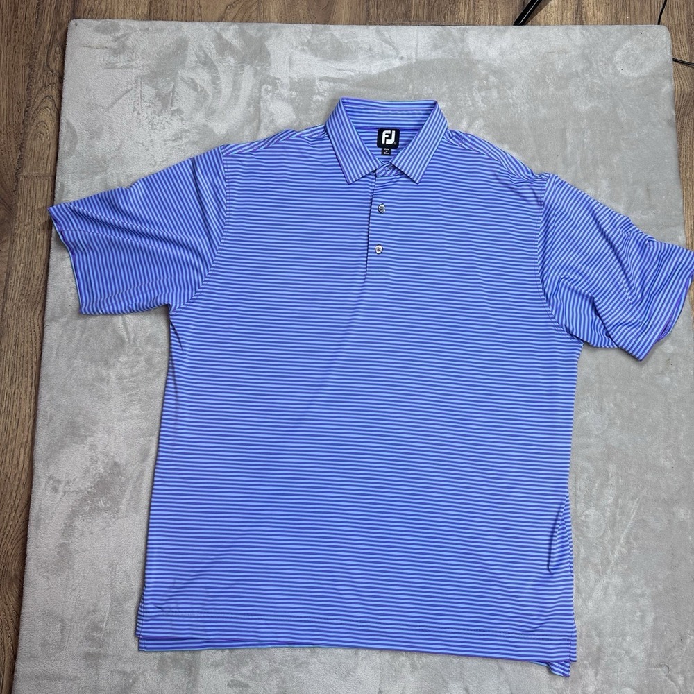 FootJoy~Men's~Golf Blue/Purple Striped Short Sleeve Performance Shirt~Size 2XL‎